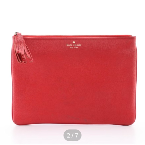 kate spade Handbags - Kate Spade Red Tassel Zip Pouches in Pebbled
Leather. Pre-Loved great condition